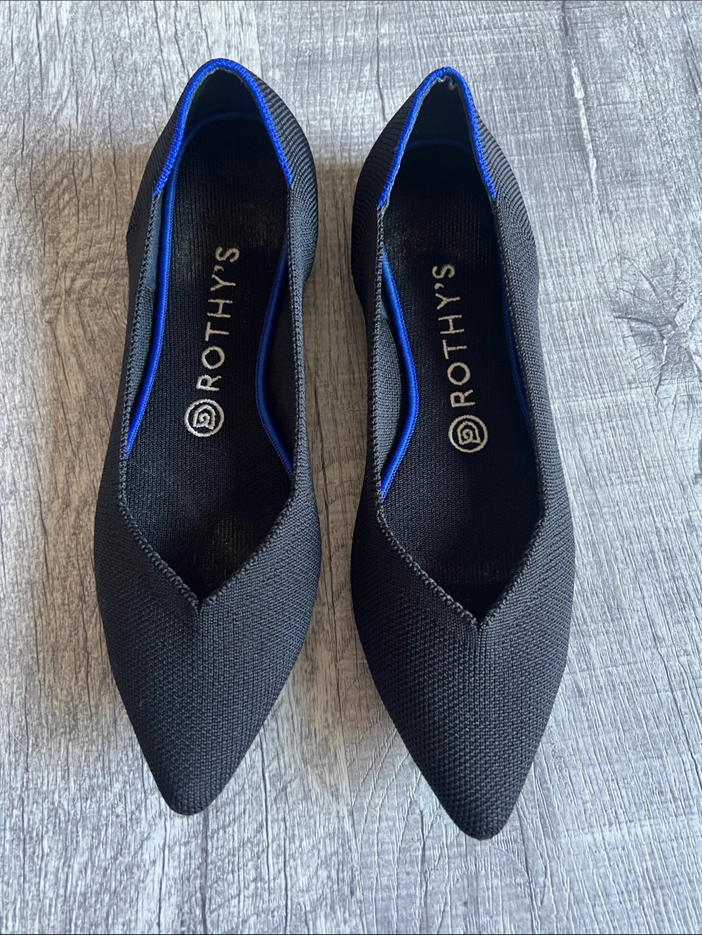 Rothy's Black Pointed Knit Ballet Flats Size 9
